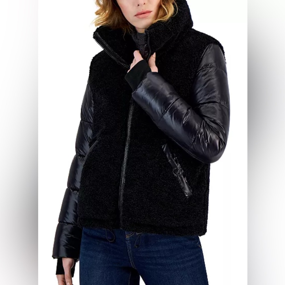 S13 NYC Women's Westside Mixed Media Puffer Coat Size Large New